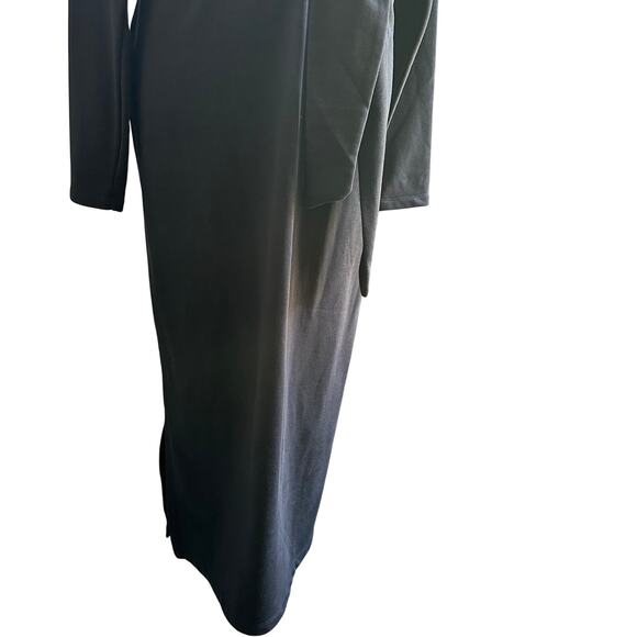 Modern Citizen Audrey Black Terry Midi Dress Small Tie Waist Long Sleeve Minimal - Picture 7 of 12